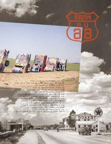 这是伍德考克1999年66号公路旅行班传单的拼贴画